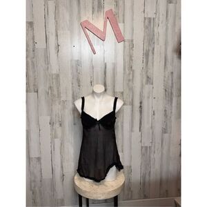 Native Intimates Black Sheer Babydoll Lingerie with Red Heart Embroidery – Size